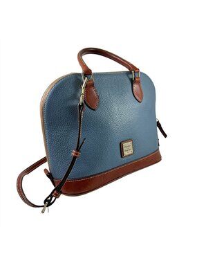 Dooney & Bourke Geena Domed Purse Bag Blue Pebbled Leather British Tan Trim